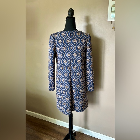 LOFT Medallion Jacquard Shift Dress puff shoulder sleeve comfy cute EUC Sz 6 - Picture 7 of 13